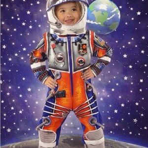 Astronaut Costume Kids Size 7/8 Space Explorer Suit w/ Helmet Hood New Unisex
